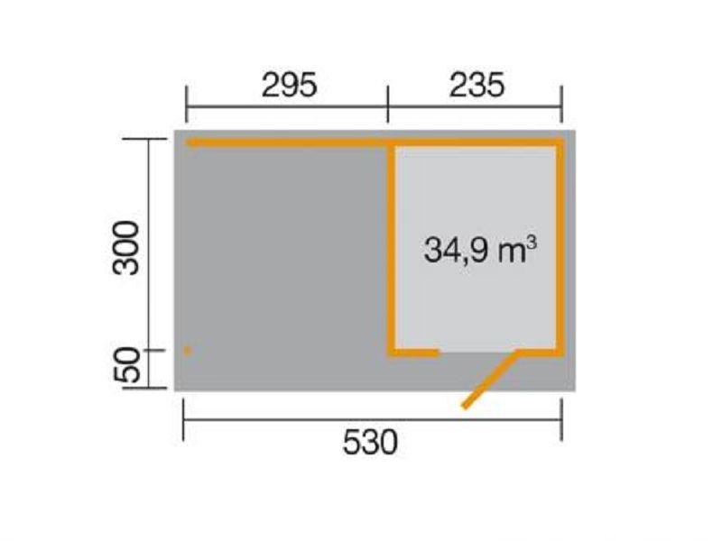 530 x 300cm  weka Designhaus 172 B Gr.2, schwedenrot, 28 mm, Einzeltür, Anbau 300 cm, ohne RW