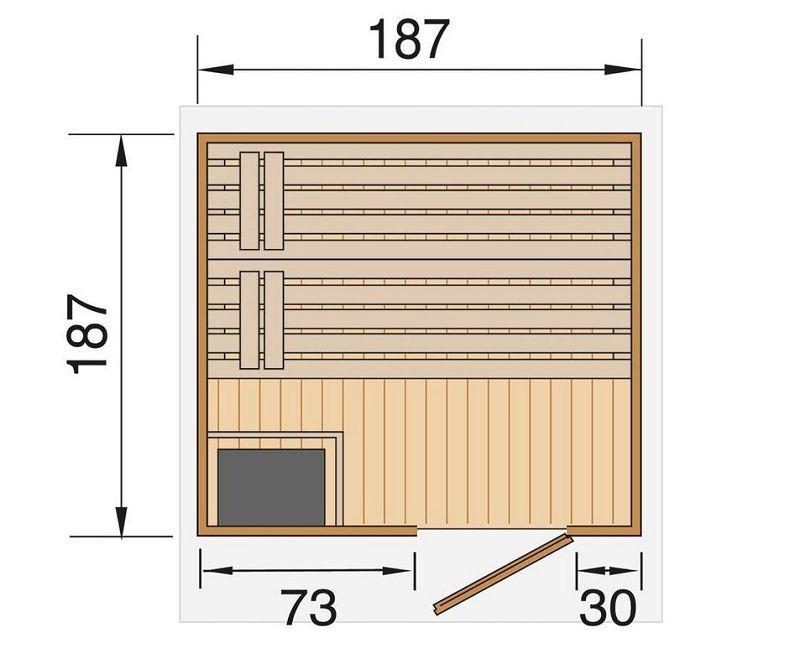 weka Saunahaus NAANTALI inkl. Saunaofen 9,0 kW OS , mit Sauna-Spezial-Leuchtenset und selbstklebender Dachbahn silbergrau