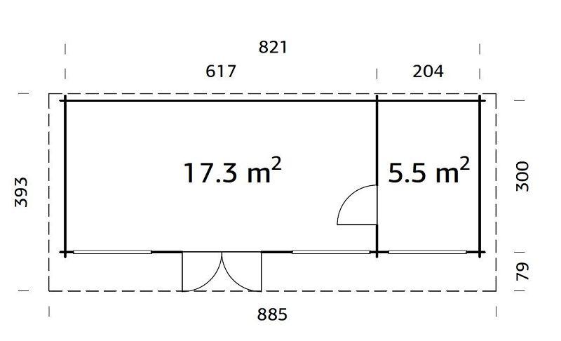 Ferienhaus mit Isolierverglasung Heidi 22.8m2 70mm 840x320cm Isolierverglast