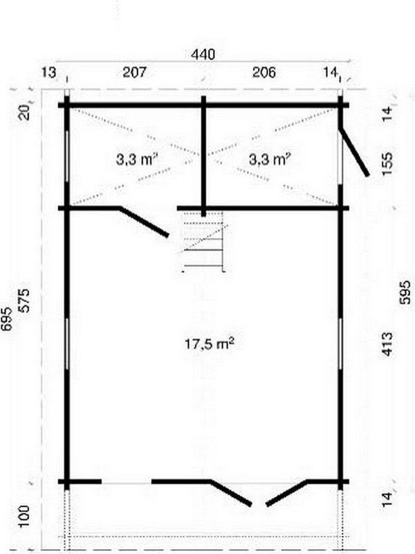 Gartenhaus mit Isolierverglasung Oelland C 70mm 440x595cm mit Schlafboden
