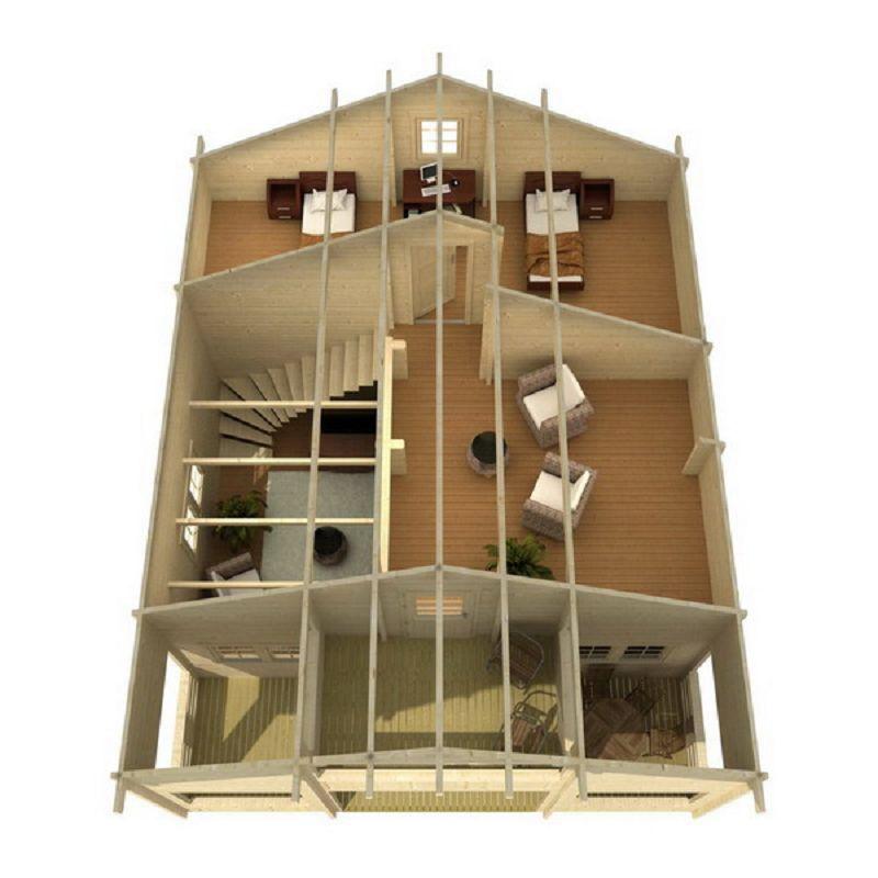 Ferienhaus mit Isolierverglasung SERENA 70mm 795x970cm mit Schlafboden