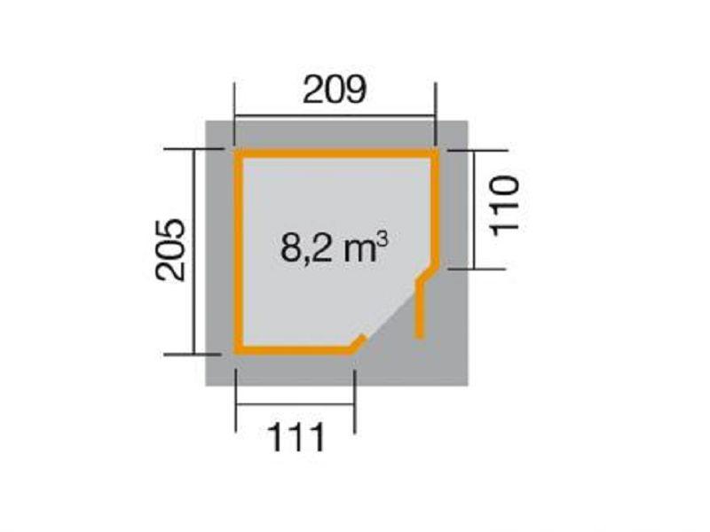 205 x 209cm  Gartenhaus 229 Gr.1, grau, 21 mm