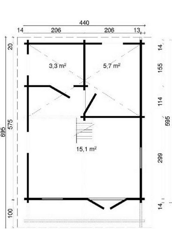 Gartenhaus mit Isolierverglasung Oelland F 70mm 440x595cm mit Schlafboden